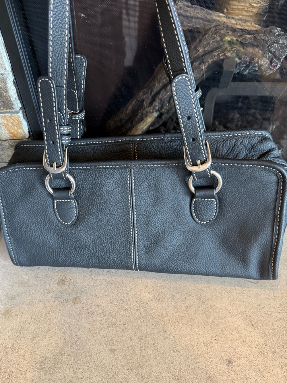 Black Leather Double-Handle Shoulder Bag